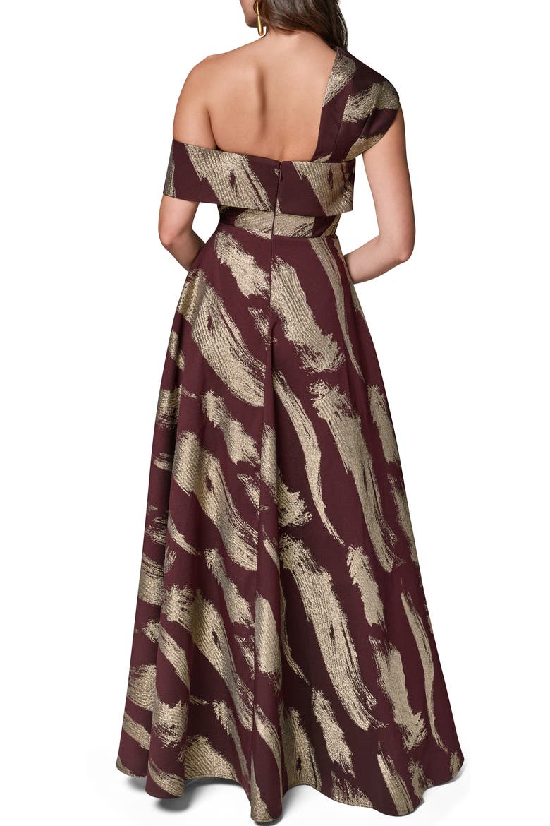Metallic Abstract Print One-Shoulder Gown, Alternate, color, PRUNE/ PALE