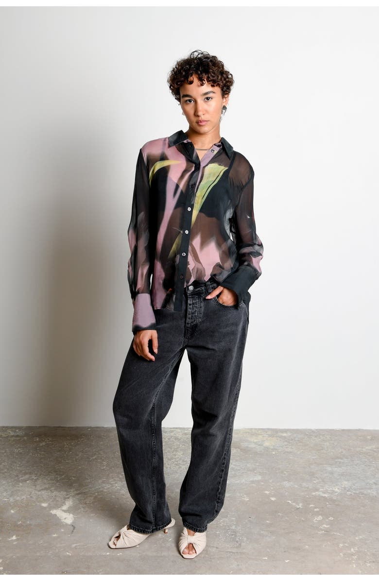 Untitled in Motion Kali Sheer Organza Long Sleeve Button-Down, Alternate, color, Shadow Iris