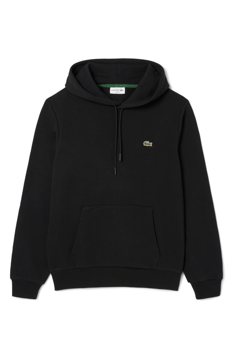 Lacoste Lightweight Cotton Fleece Pullover Hoodie, Main, color, Black