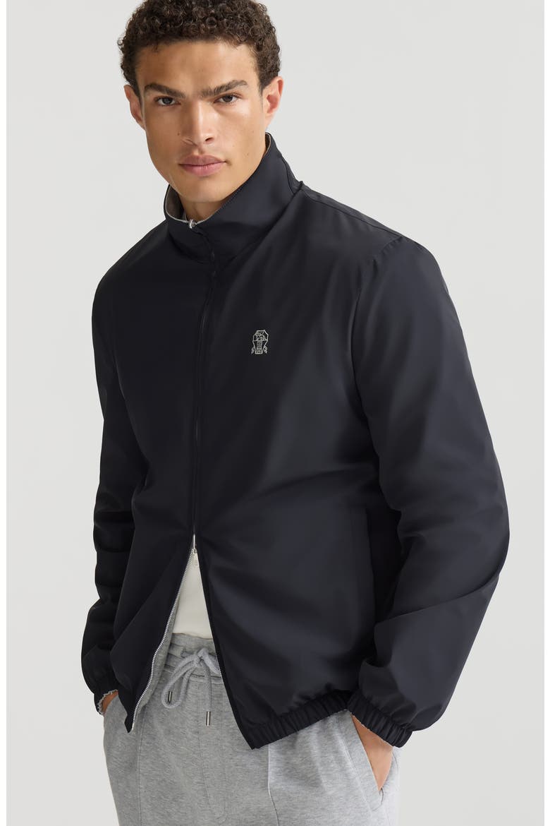 Bonded nylon reversible outerwear jacket with logo, Alternate, color, Navy Blue