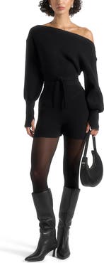 Manière De Voir Raya Off Shoulder Knitted Playsuit With Belt