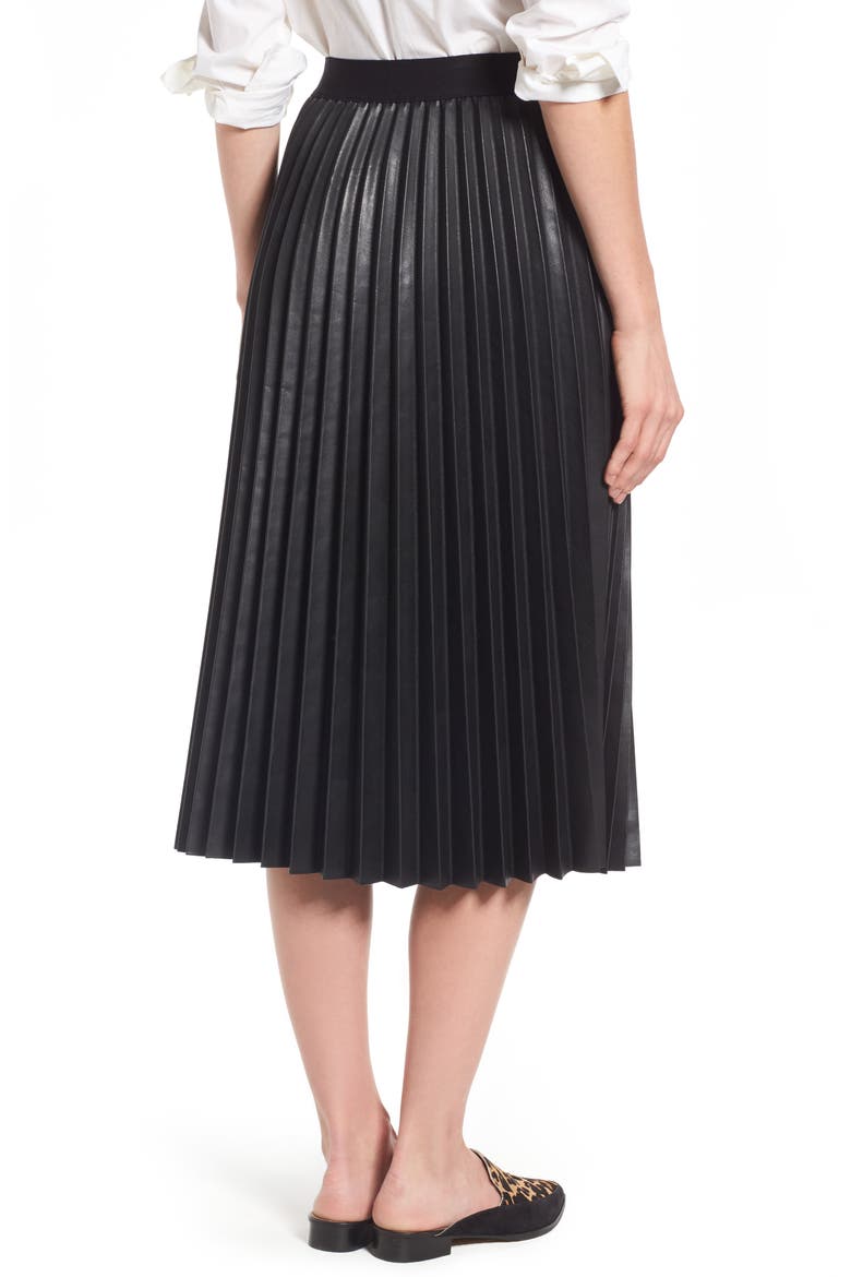Pleat Faux Leather Skirt, Alternate, color, BLACK
