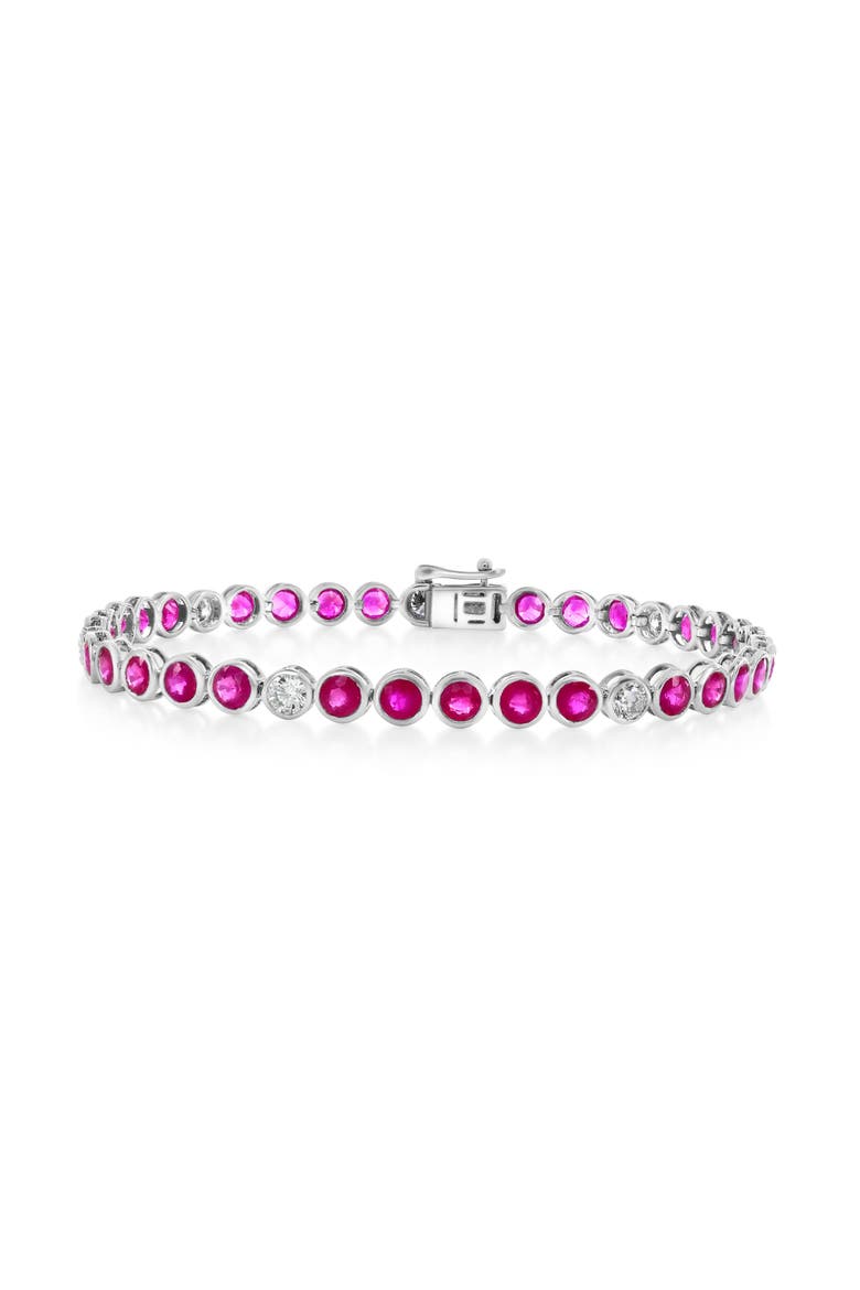 14K Gold 6.75cttw Round-Cut Ruby & 0.96cttw Diamonds Bracelet, Main, color, Red