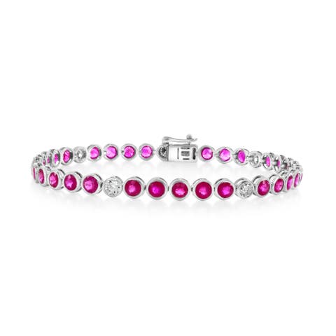 14K Gold 6.75cttw Round-Cut Ruby & 0.96cttw Diamonds Bracelet