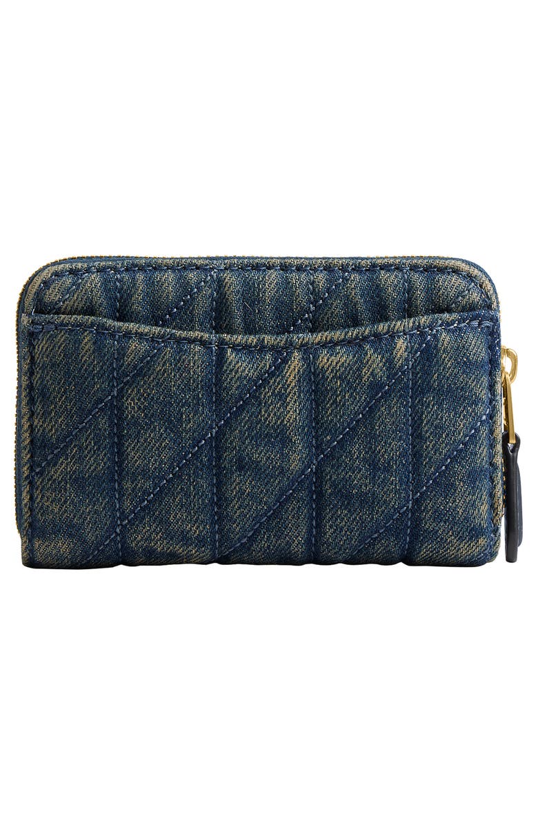 COACH Small Essential Quilted Denim Card Case, Alternate, color, Dark Indigo