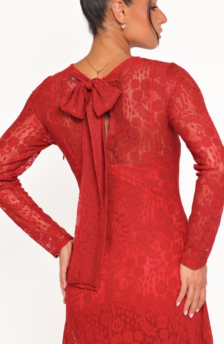 Petal & Pup Keani Long Sleeve Lace Gown, Alternate, color, Red