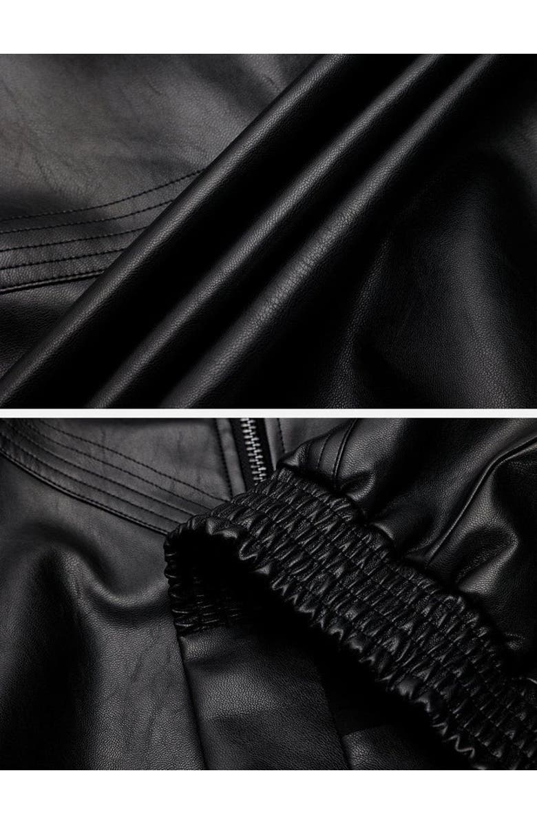 AELFRIC EDEN Zip Up Ruched Leather Jacket, Alternate, color, Black