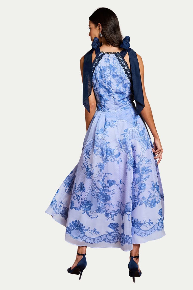 Placement Print Organza Midi Dress, Alternate, color, Blue
