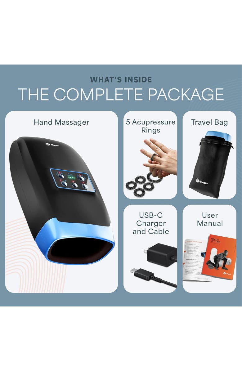 Lifepro Legra Plus Hand Massager with Heat and Compression Finger, Wrist, and Palm Massager with 5 and 6 Modes, Alternate, color, 5 Modes Black