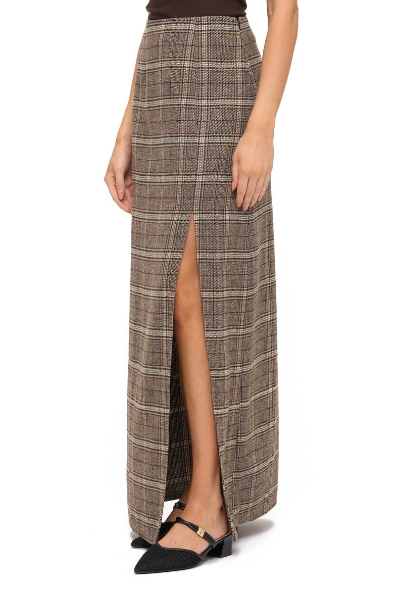 Plaid Front Slit Maxi Skirt, Alternate, color, BROWN/ CAMEL PLAID