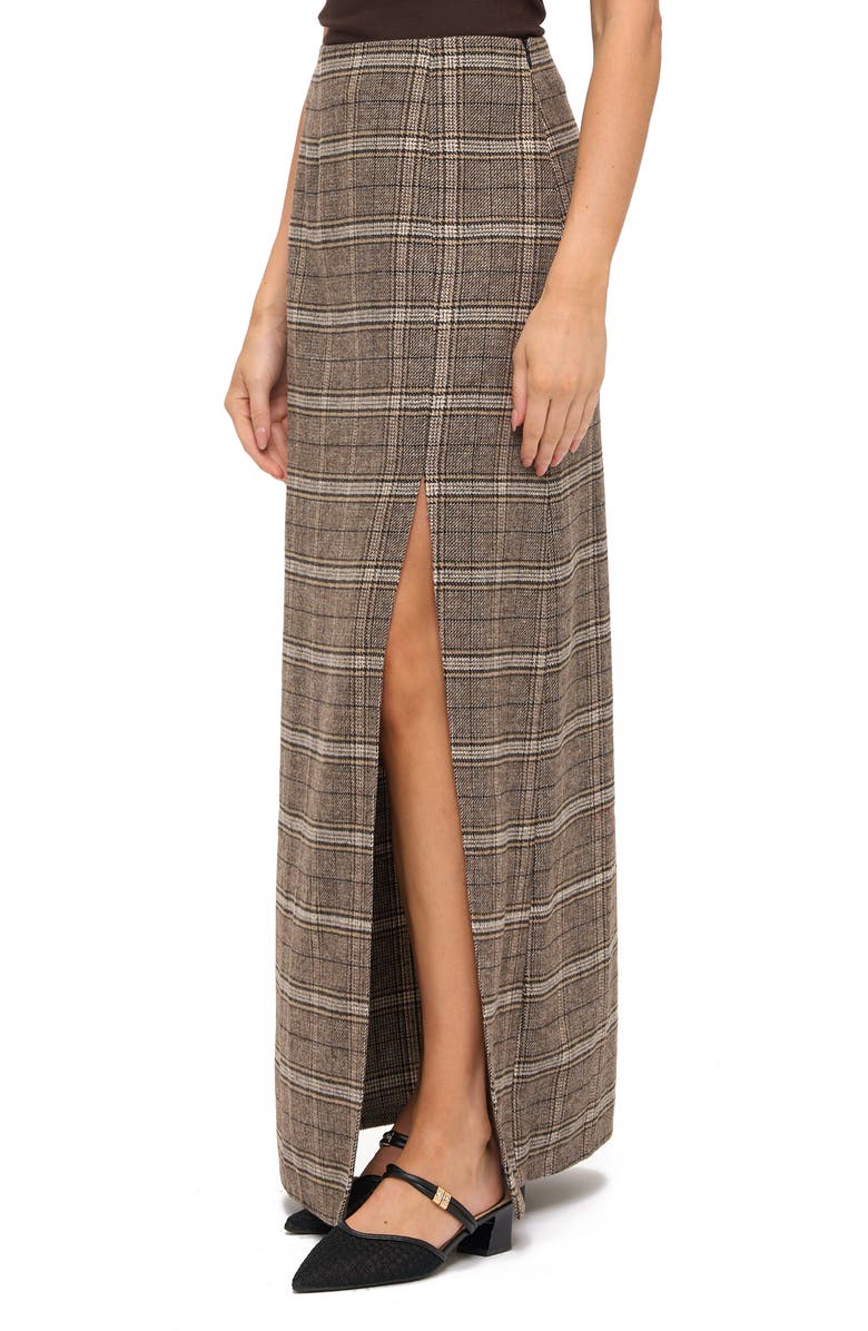 Ookie & Lala Plaid Front Slit Maxi Skirt, Alternate, color, Brown/ Camel Plaid