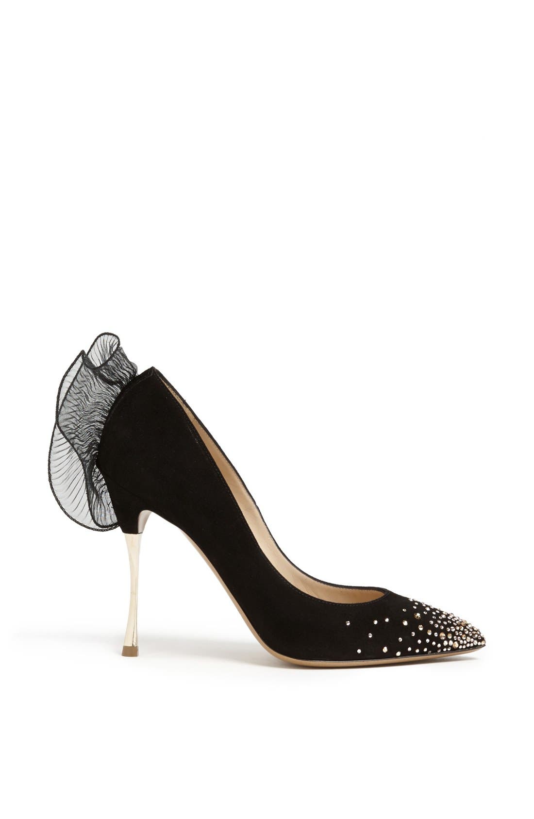 Ruffle Trim Pump, Alternate, color, BLACK/ GOLD