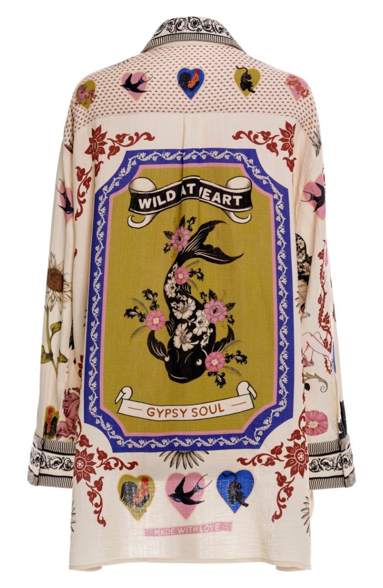 Agua Bendita Anastasia Matches Long Sleeve Cotton Cover-Up Shirt, Alternate, color, White Multi