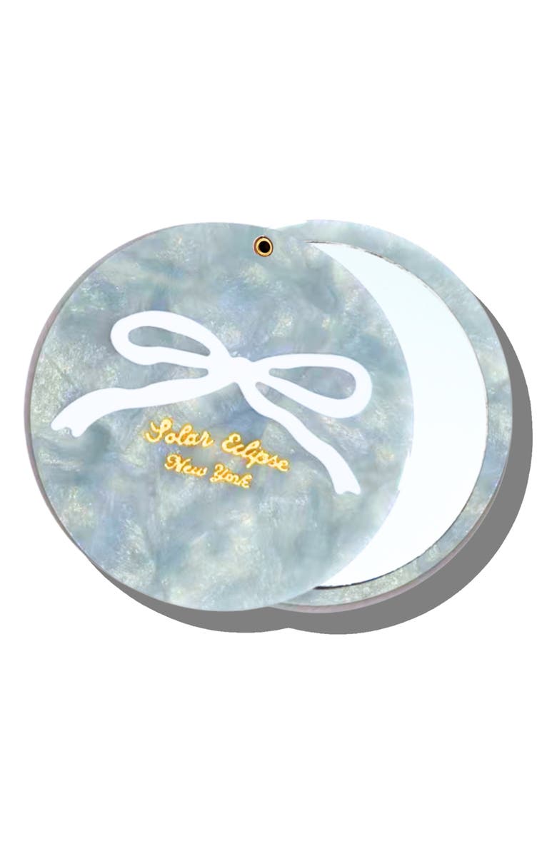 Solar Eclipse Hand Painted Vintage Ballet Bow Compact Mirror, Main, color, Blue