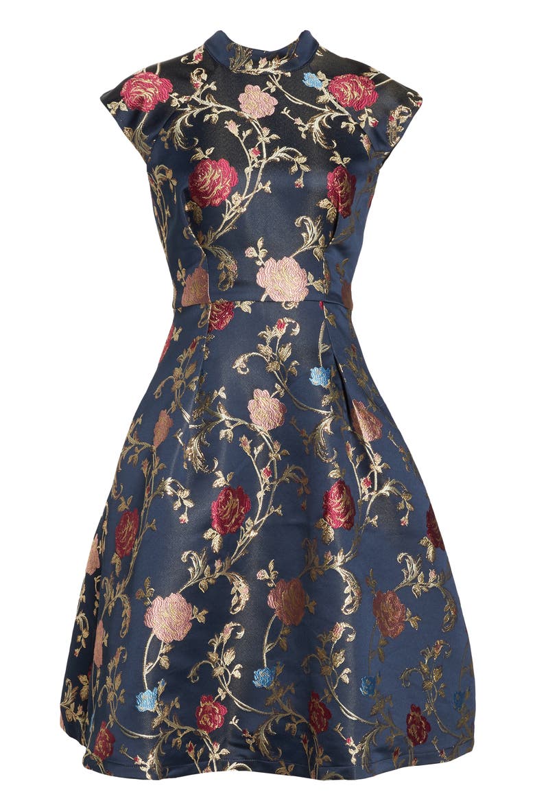 Floral Print Party Dress, Alternate, color, NAVY