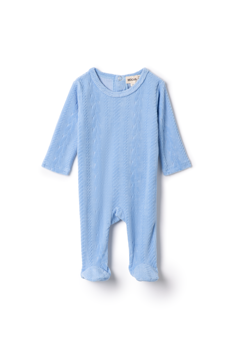Mocha Boy Cable Textured Velour Romper, Main, color, Blue