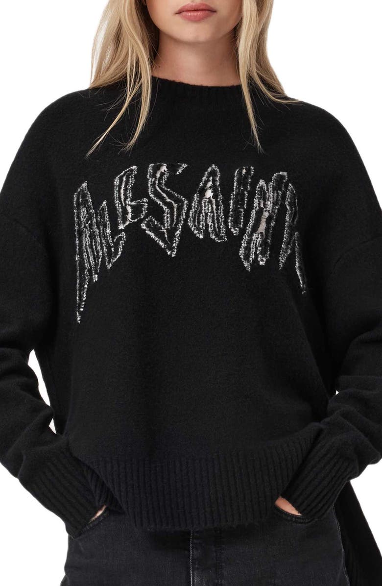 AllSaints Zinc Logo Sweater, Main, color, Black/ Chalk White