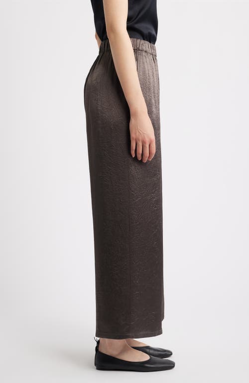 Eileen Fisher Crinkle Satin Wide Leg Ankle Pants In Brown