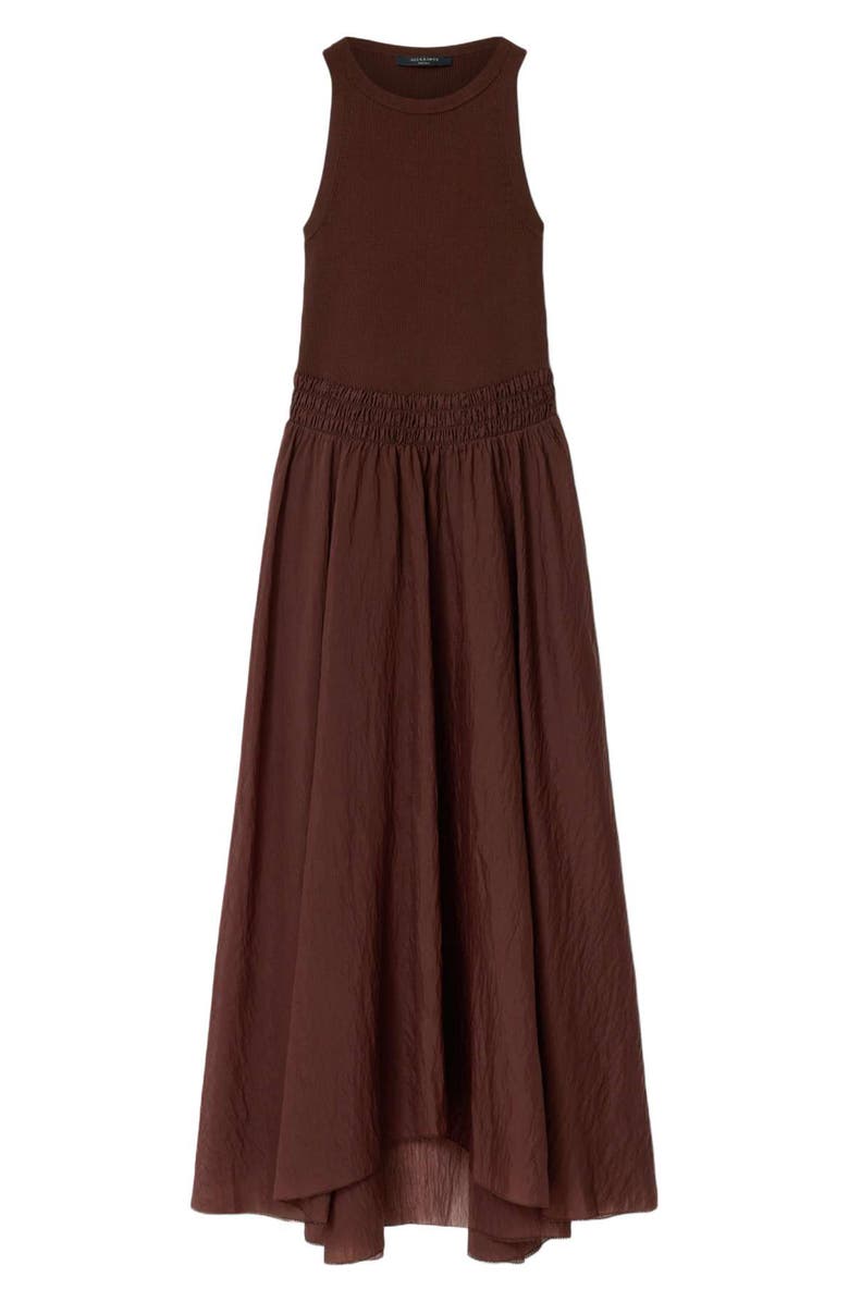 AllSaints Zenia Sleeveless Asymmetric Hem Dress, Alternate, color, Bitter Brown