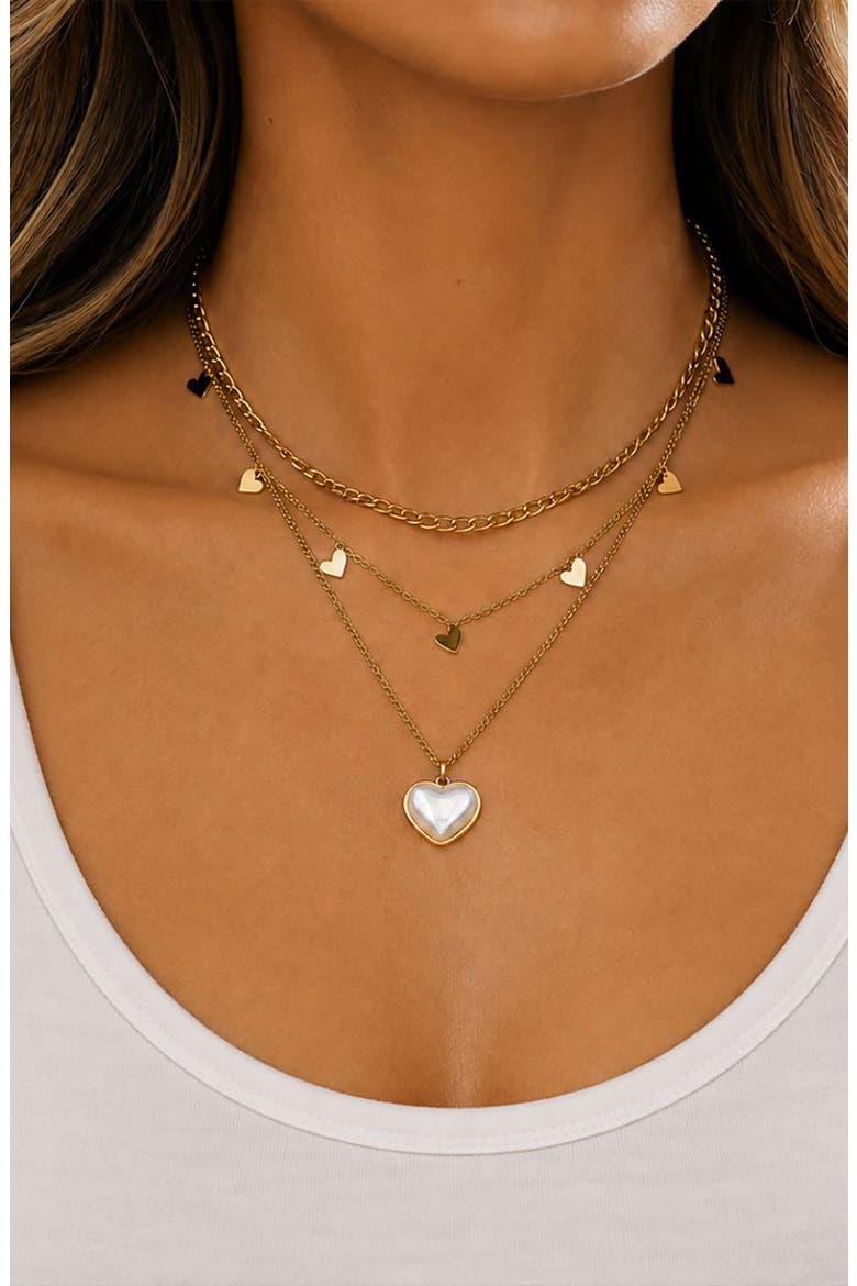 Layered Heart Charm Necklace, Alternate, color, GOLD