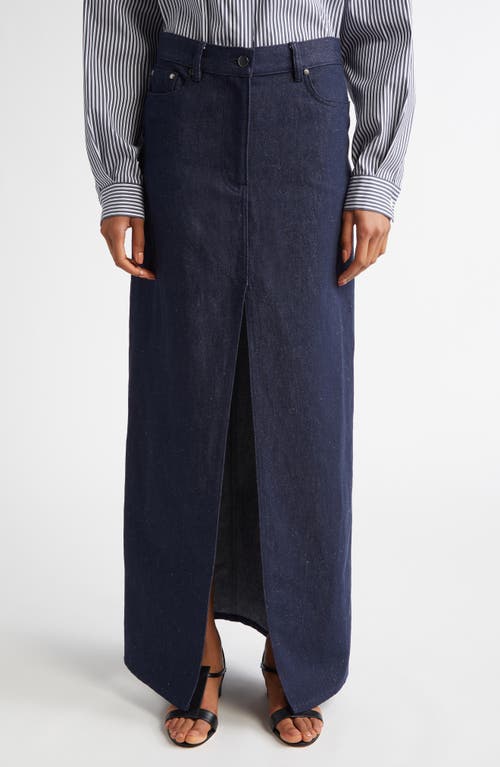 Michael Kors Cotton-linen Denim Slit Maxi Skirt In Indigo