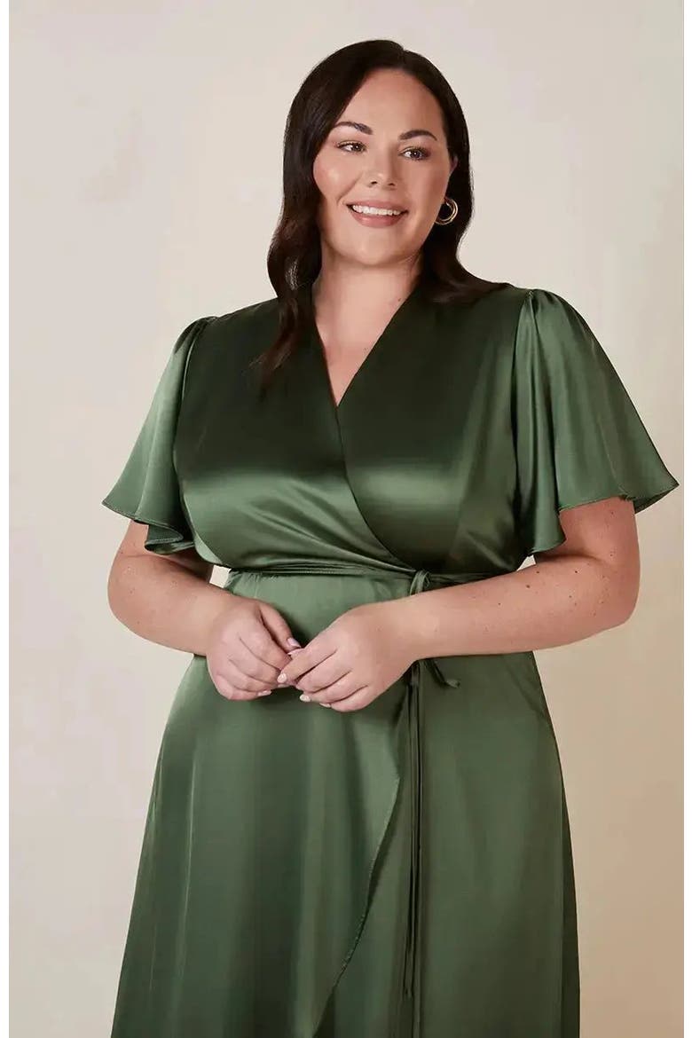 Florence Waterfall Hem Dress, Alternate, color, Olive Green
