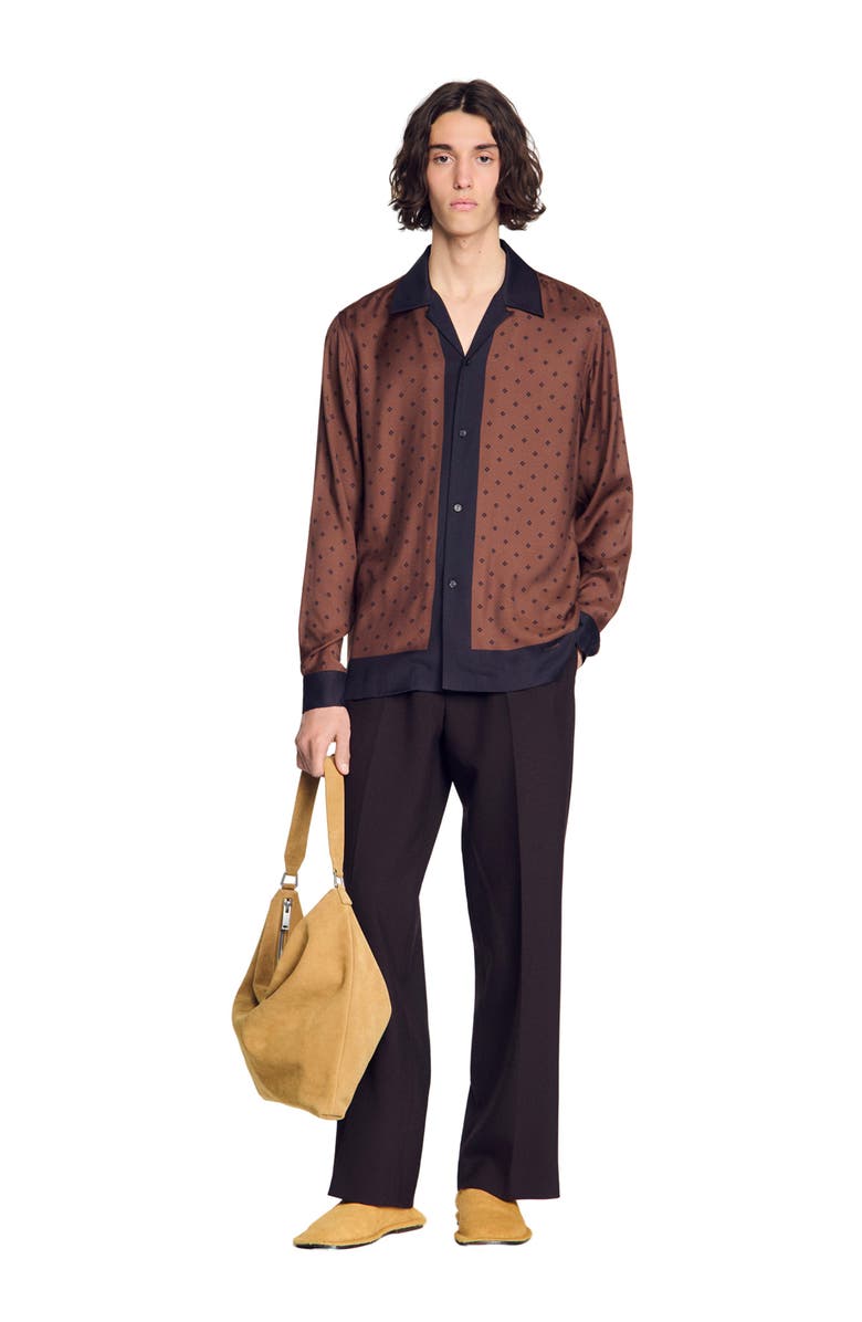 SANDRO Square Cross motif shirt, Alternate, color, Tobacco Brown