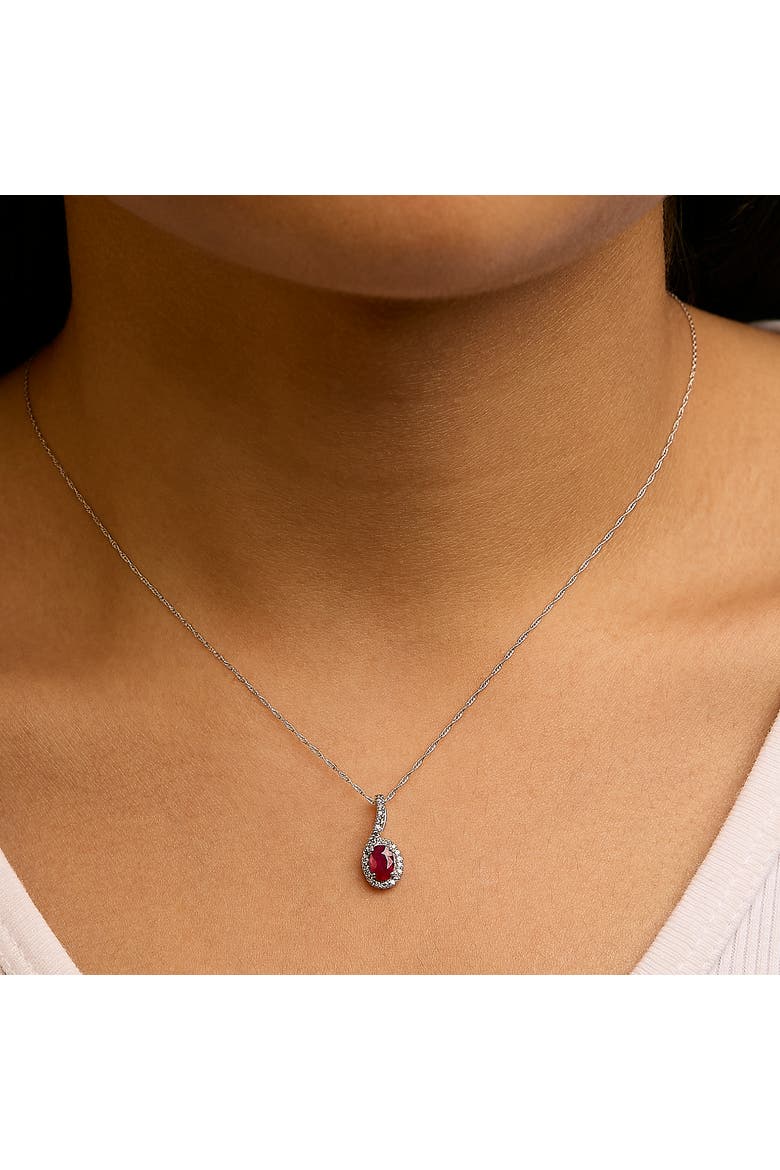 10K White Gold Red Ruby and Diamond Accent Teardrop Pendant Necklace, Alternate, color, White