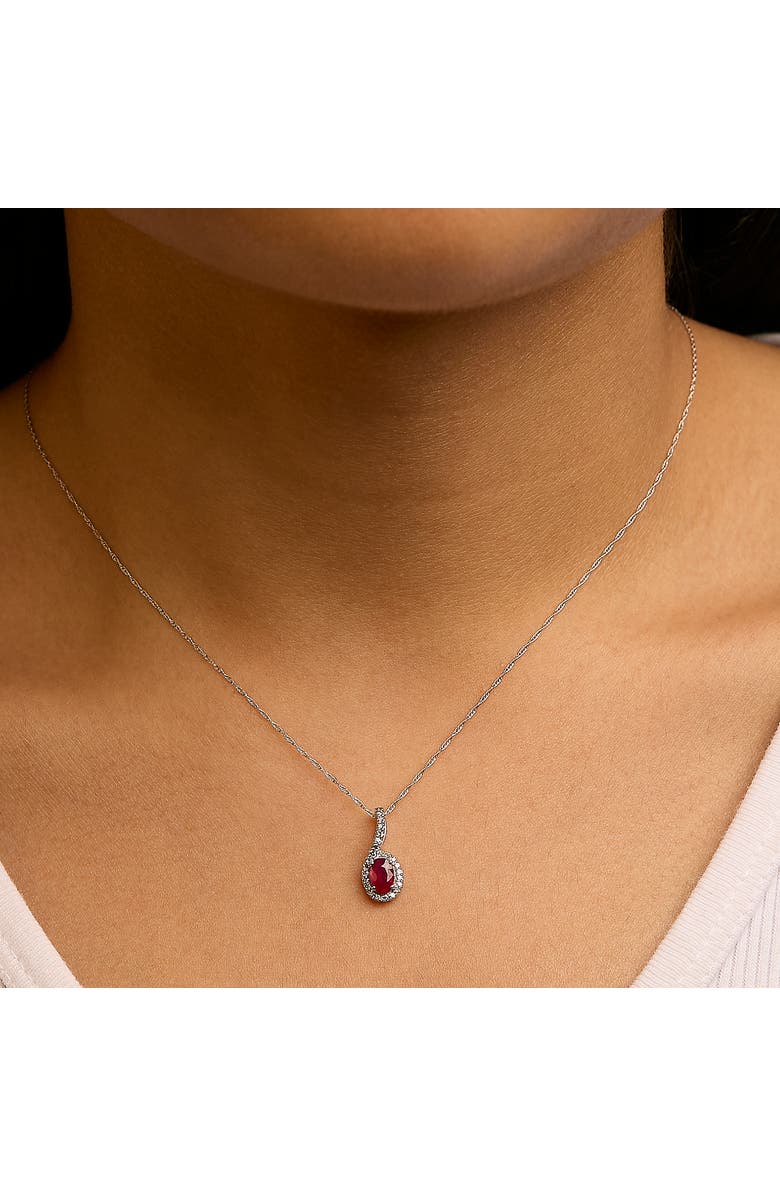 Haus of Brilliance 10K White Gold Red Ruby and Diamond Accent Teardrop Pendant Necklace, Alternate, color, White