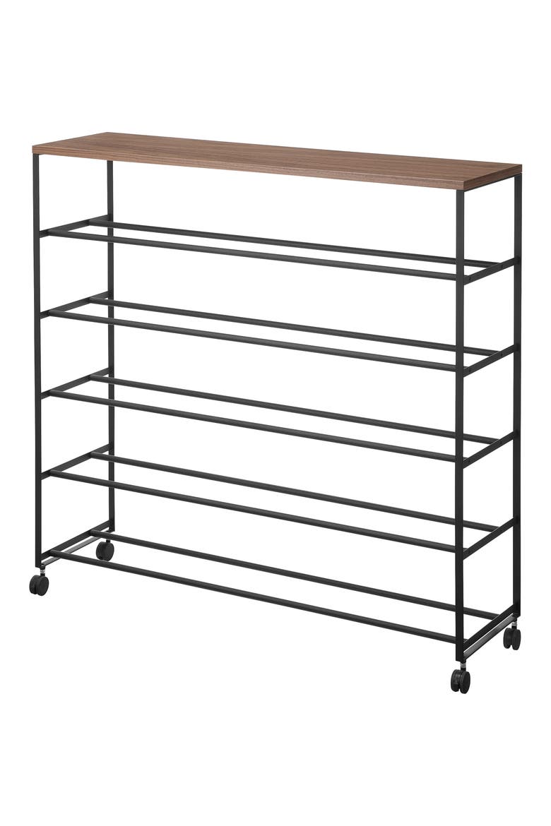 5-Tier Rolling Shoe Rack, Main, color, BLACK