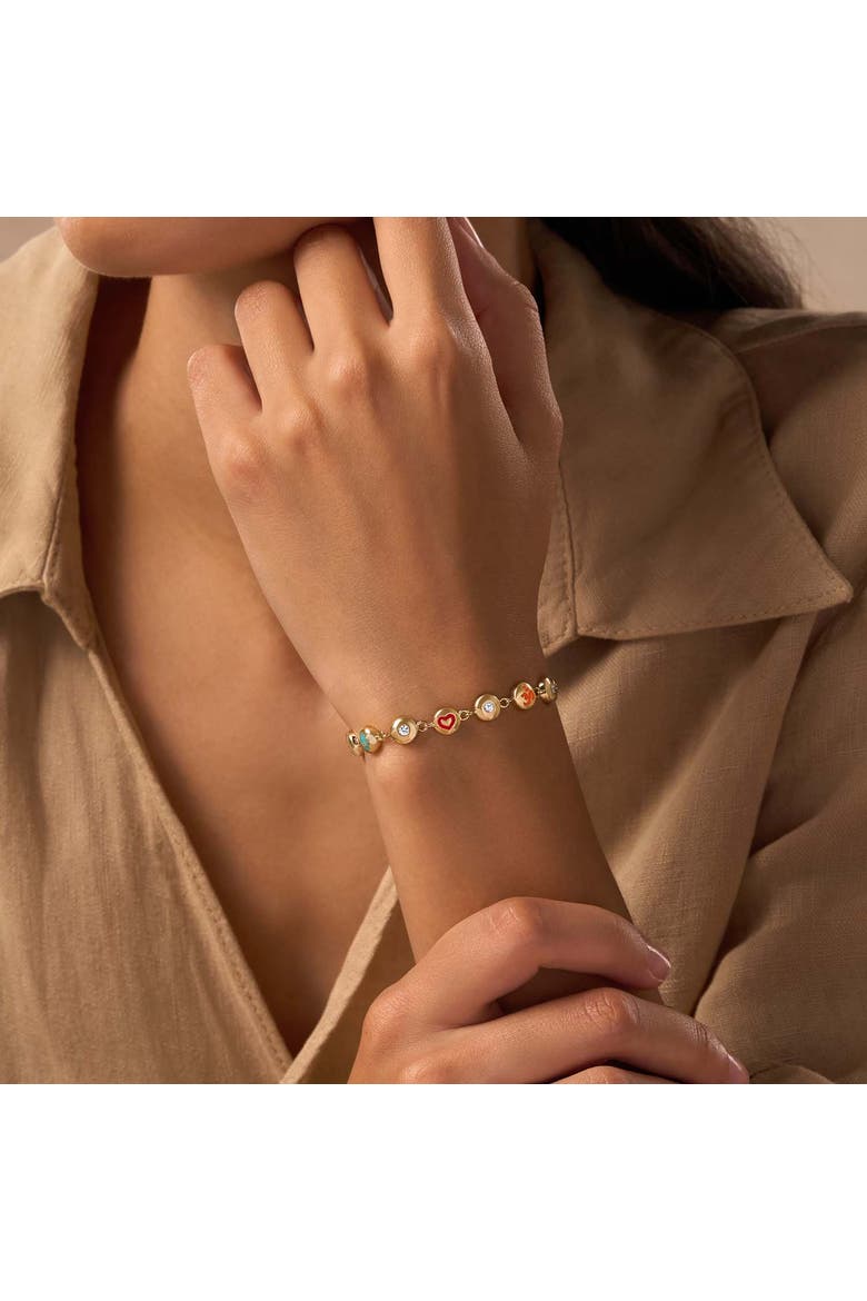Multi Symbol Charm Bracelet Gold Plated Celestial Blessings, Alternate, color, Gold/Multicolor