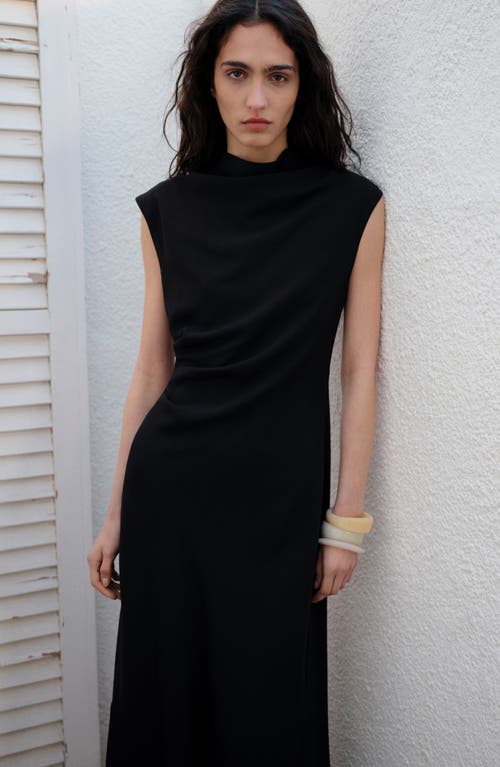 Mango Funnel Neck Pleated A-line Maxi Dress In Black