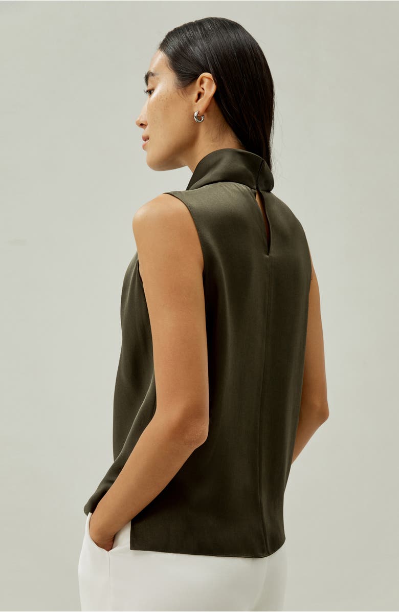 Lilysilk Women's Asymmetrical Sleeveless Cowl Neck Silk Top, Alternate, color, Dark Olive