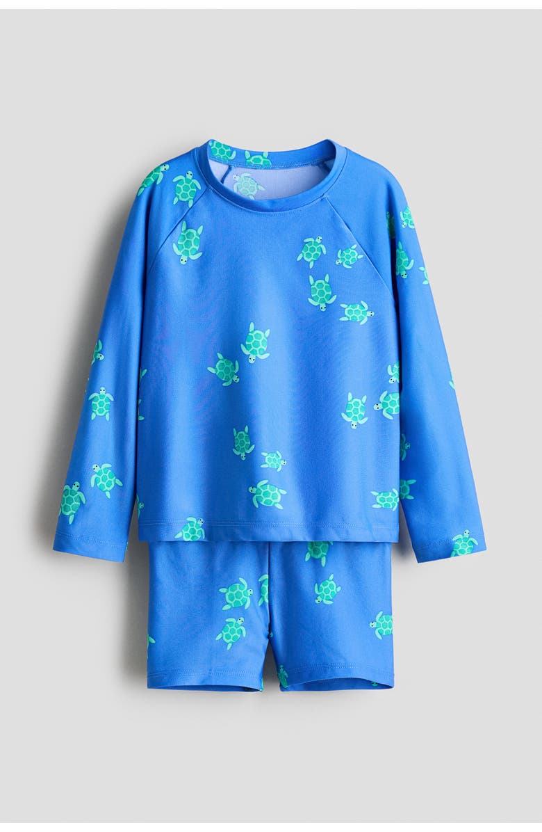 H&M Printed Swim Set, Main, color, Blue/Turtles