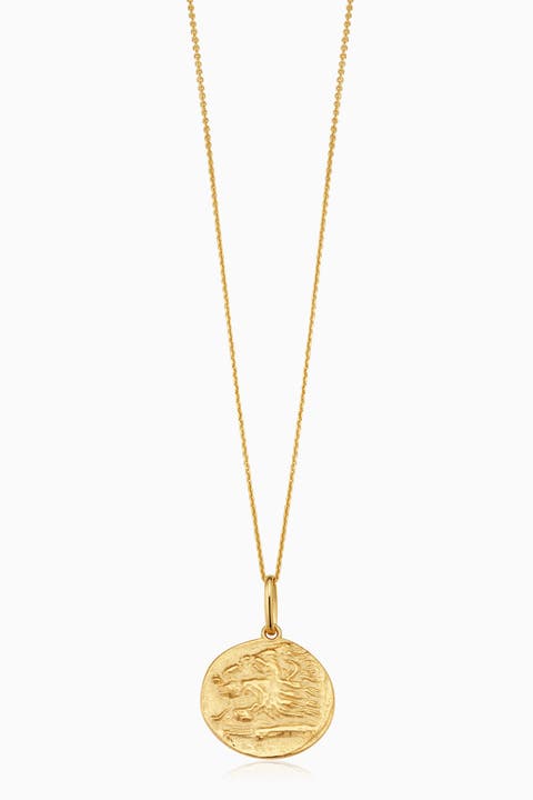 14K Yellow Gold Greek Lion Medallion Necklace