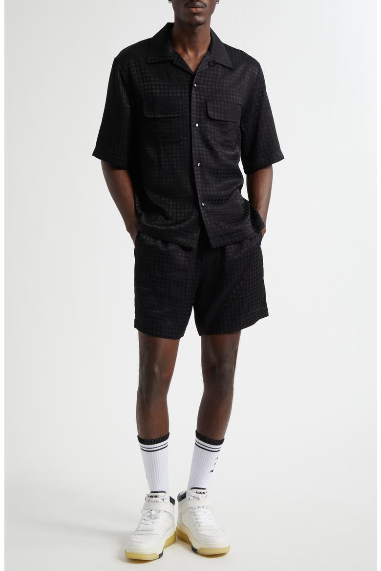 MA Quad Jacquard Camp Shirt, Alternate, color, BLACK