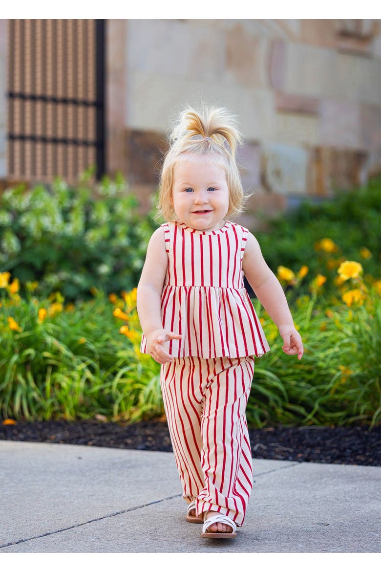 Terracotta Stripe Sleeveless Two Piece Set, Alternate, color, Red