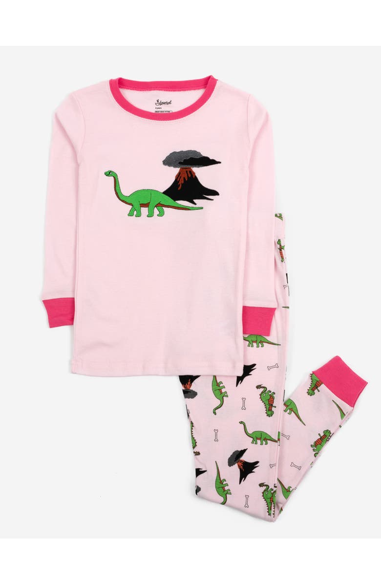 Leveret Two-Piece Cotton Printed Matching Family Pajamas, Coordinated Prints, Main, color, Pink Dinosaur