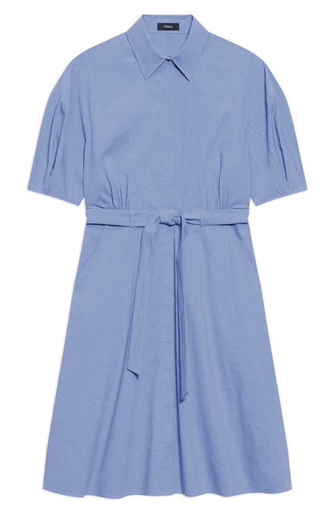 Belted Linen Blend Shirtdress