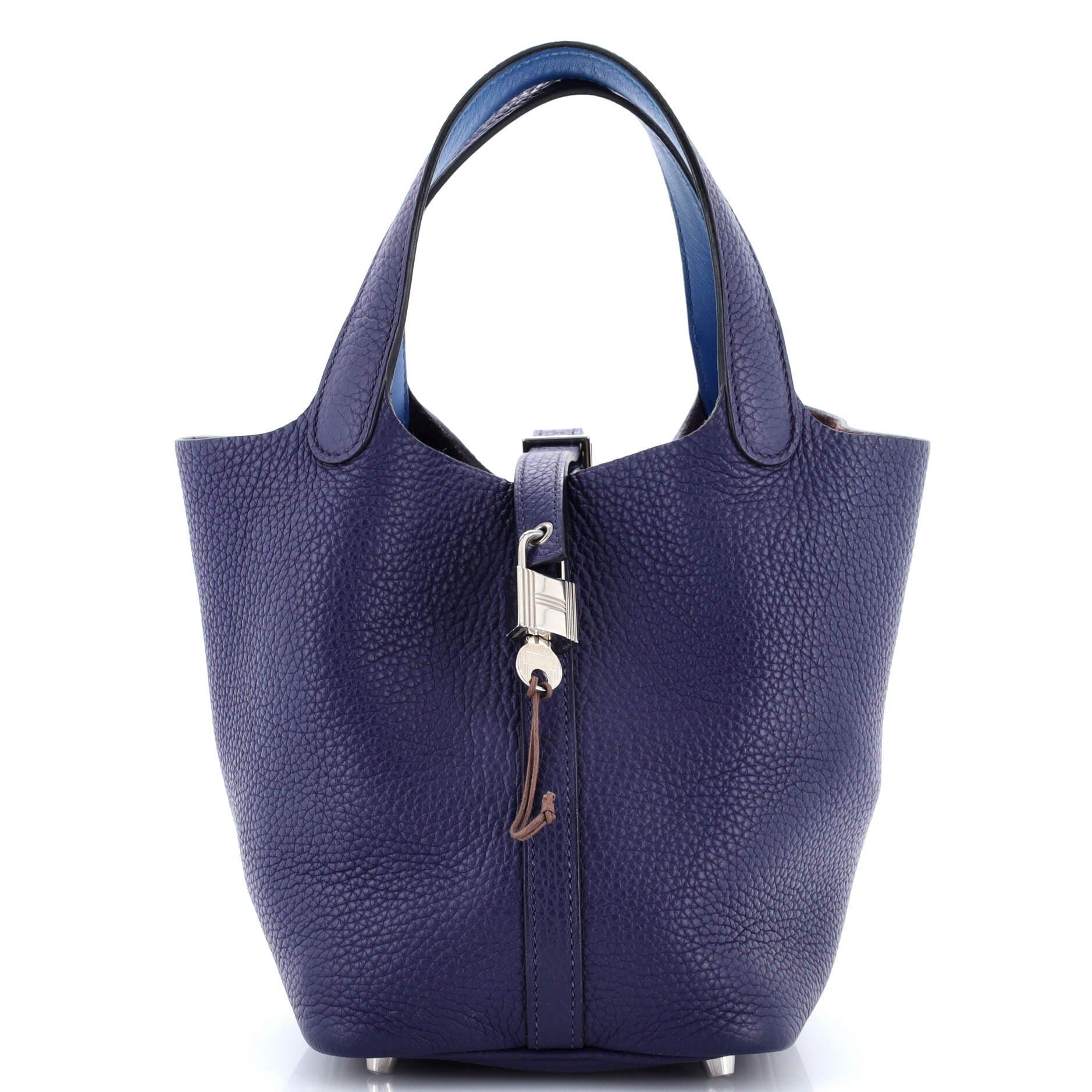 Pre-Owned Hermes Eclat Picotin Lock Bag Clemence with Swift PM, Main, color, Bleu Encre