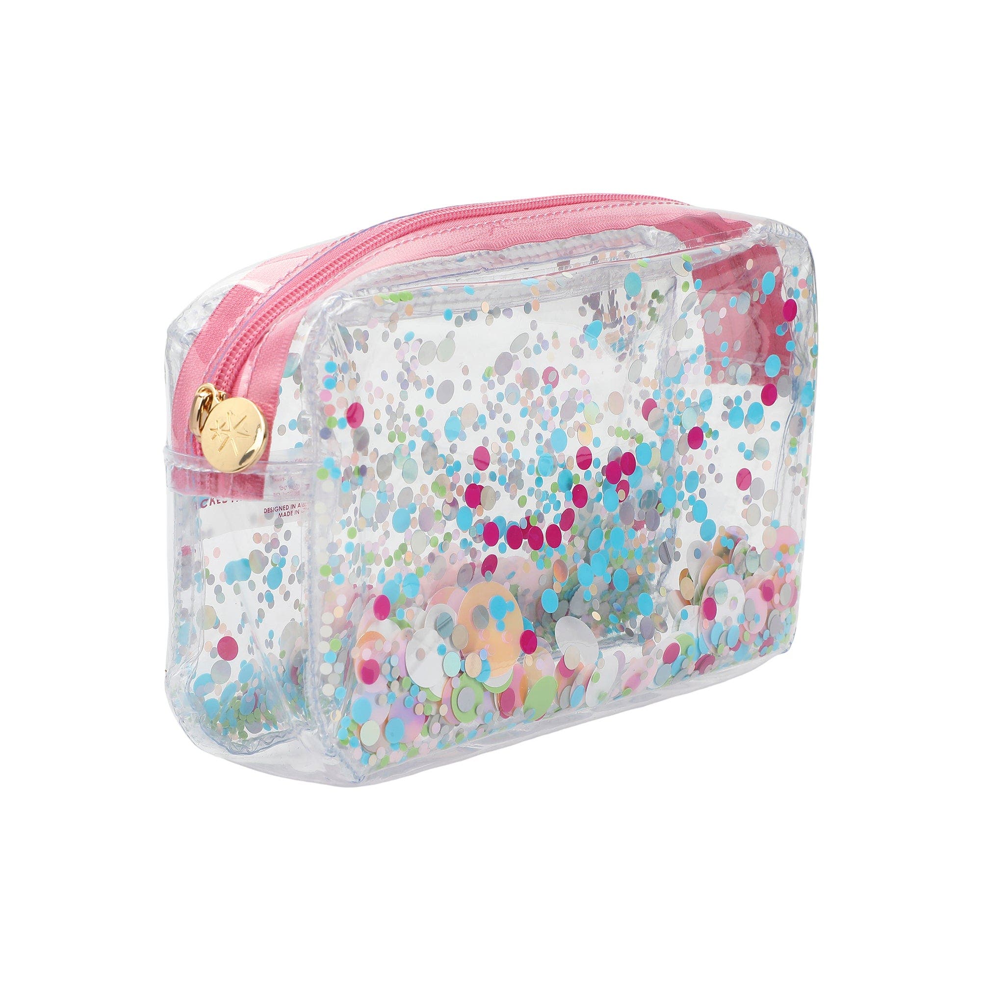 Multicolor Confetti Clear Vinyl Zip Pouch - Trapped Confetti Vinyl Organizer for Makeup Travel School Supplies with Signature Confetti Pouch, Alternate, color, Multicolor