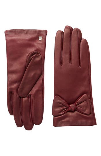 Bruno Magli Cashmere Lined Leather Bow Gloves In Burgundy