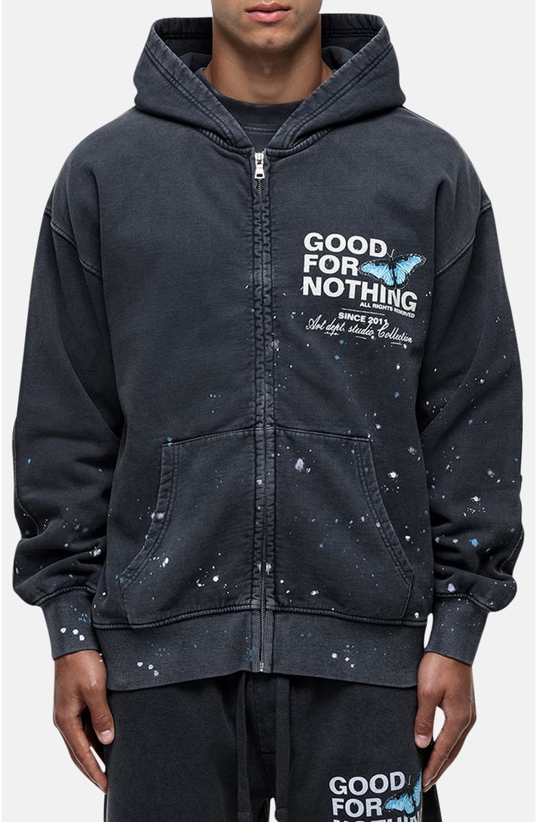 Good For Nothing Studio Paint Butterfly Zip Hoodie, Main, color, Black