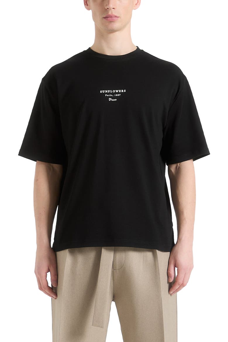 Sunflowers Van Gogh Cotton T-Shirt, Main, color, Black