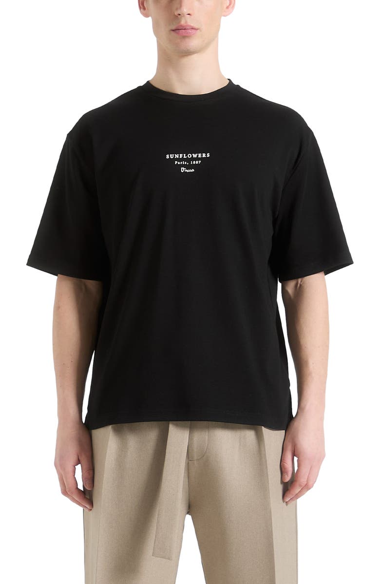 Manière De Voir Sunflowers Van Gogh Cotton T-Shirt, Main, color, Black