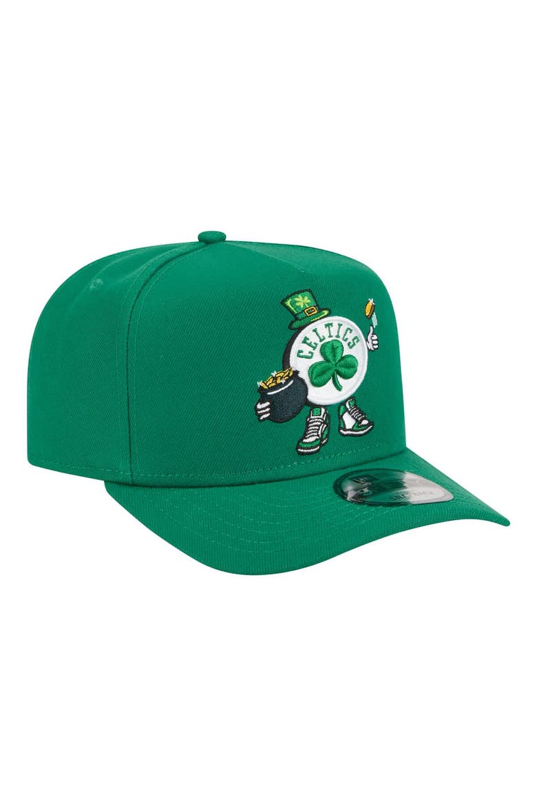 Men's New Era  Kelly Green Boston Celtics Injection Cartoon Logo A-Frame 9FIFTY Adjustable Hat, Alternate, color, Kelly Green