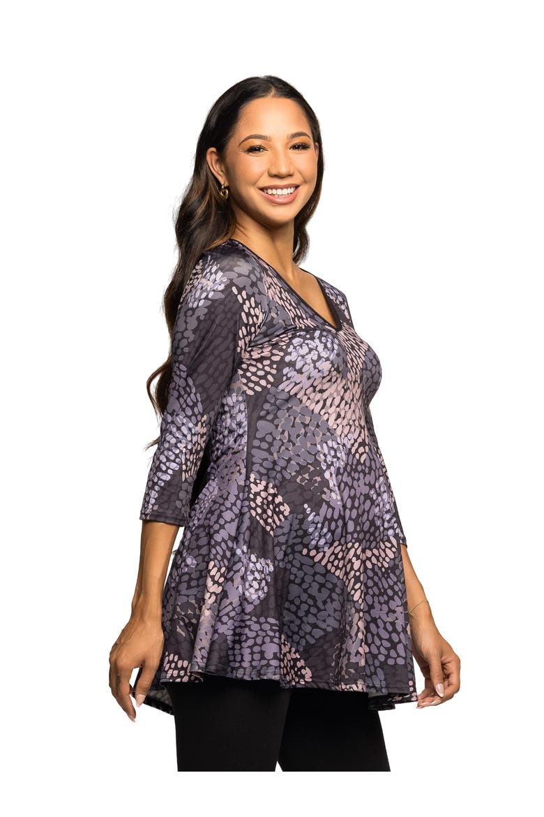 Abstract Print V-Neck three quarter Sleeve Tunic Top, Alternate, color, Grey Multi