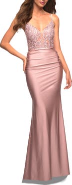 La Femme Prom Dress with Beautiful Lace Bodice and Jersey Skirt