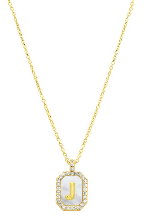 Crystal Mother of Pearl Initial Pendant Necklace