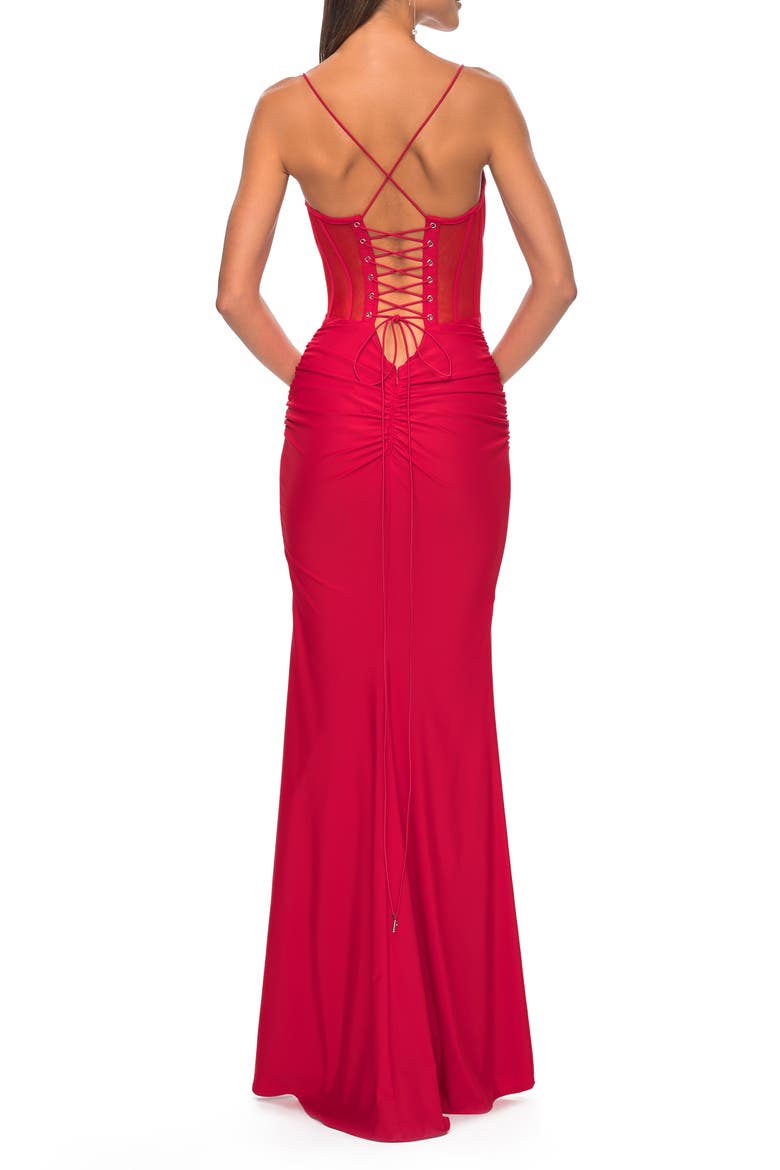 Jersey Dress with Illusion Waist and Bustier Top, Alternate, color, Red